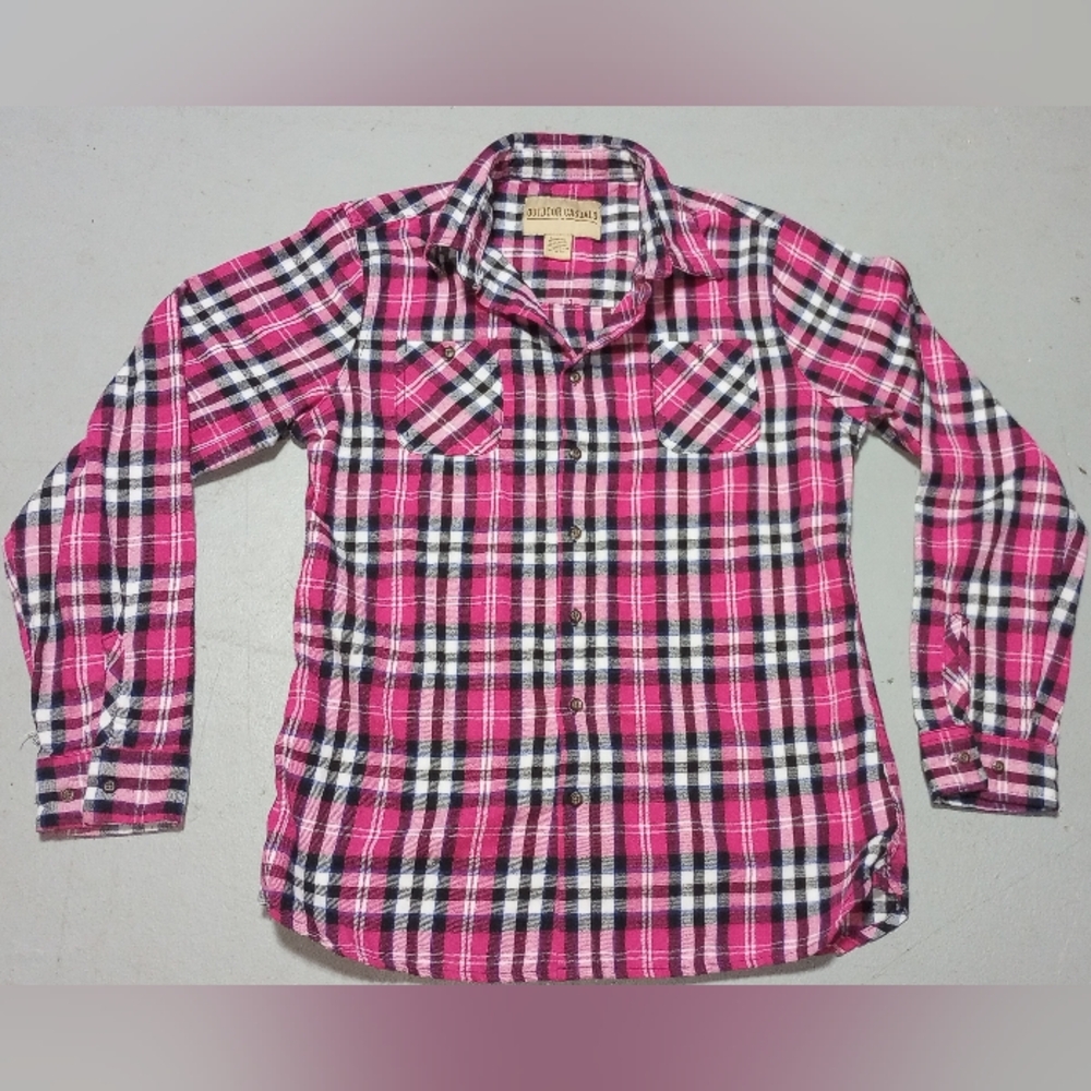 Outdoor Casuals Pink Plaid Button Down Long Sleeve Shirt , Size L